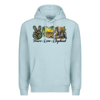 Blue Mist Peace Love Elephant Premium Hoodie - LillyAllenDesigns