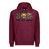 Burgundy Peace Love Elephant Premium Hoodie - LillyAllenDesigns