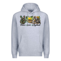 Heather Grey Peace Love Elephant Premium Hoodie - LillyAllenDesigns