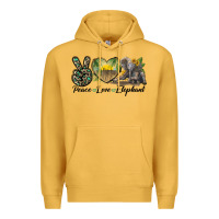 Mustard Peace Love Elephant Premium Hoodie - LillyAllenDesigns