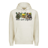 Oatmeal Heather Peace Love Elephant Premium Hoodie - LillyAllenDesigns