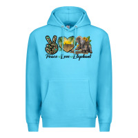 Ocean Blue Peace Love Elephant Premium Hoodie - LillyAllenDesigns