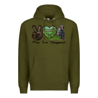 Army Green Peace Love Chimpanzee Premium Hoodie - LillyAllenDesigns
