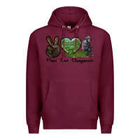 Burgundy Peace Love Chimpanzee Premium Hoodie - LillyAllenDesigns