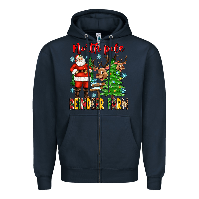 North Pole Reindeer Farm Zipper Hoodie by Zillion Design Studio | Teevron