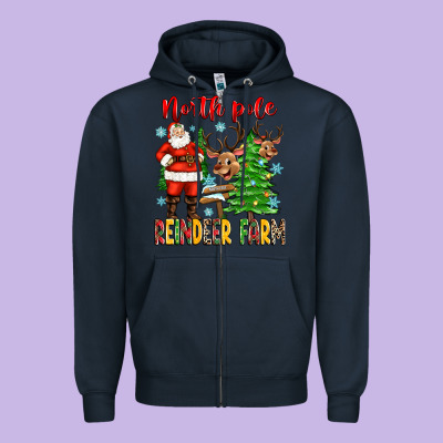 North Pole Reindeer Farm Zipper Hoodie Designed By Zillion Design Studio