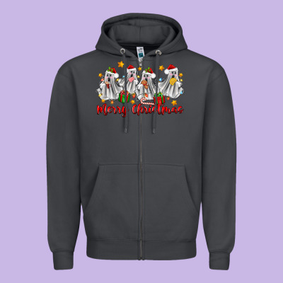 Merry Christmas Pantasmas Ghost Christmas Zipper Hoodie Designed By Zillion Design Studio