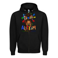 Black autism awareness afro messy bun Zipper Hoodie - texasbilliewilder
