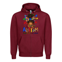 Burgundy autism awareness afro messy bun Zipper Hoodie - texasbilliewilder