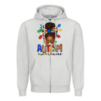 Autism Awareness Afro Messy Bun Zipper Hoodie | Teevron