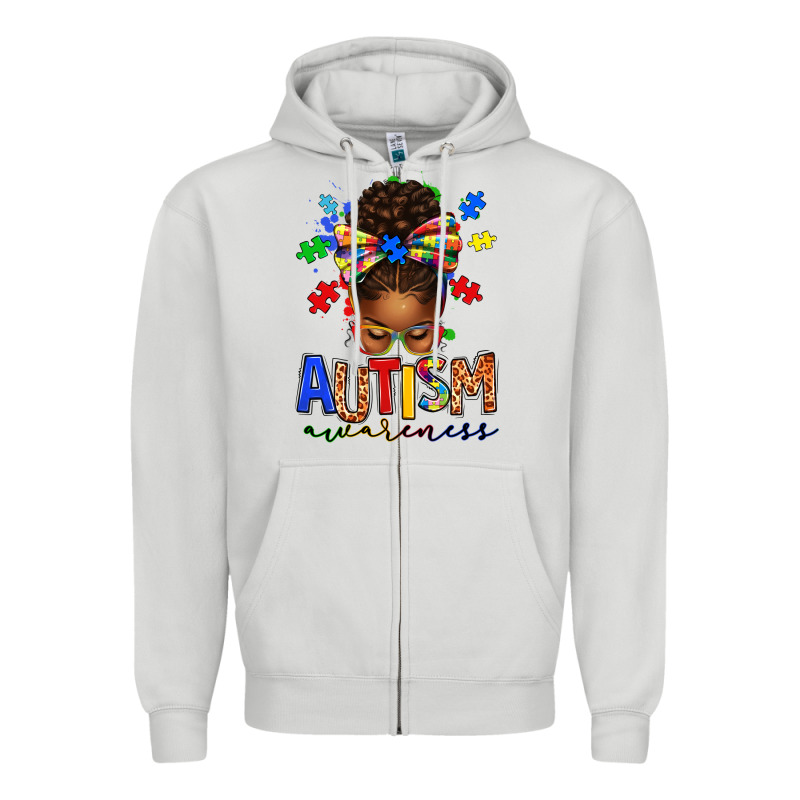 Autism Awareness Afro Messy Bun Zipper Hoodie by texasbilliewilder | Teevron