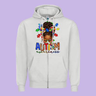 Zipper Hoodie autism awareness afro messy bun