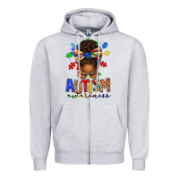 Heather Grey autism awareness afro messy bun Zipper Hoodie - texasbilliewilder
