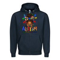Navy autism awareness afro messy bun Zipper Hoodie - texasbilliewilder