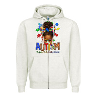Oatmeal Heather autism awareness afro messy bun Zipper Hoodie - texasbilliewilder