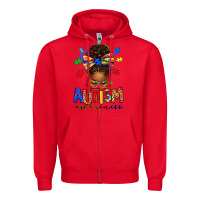 Red autism awareness afro messy bun Zipper Hoodie - texasbilliewilder