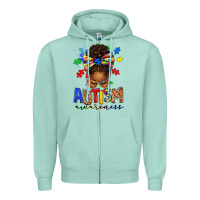 Seafoam autism awareness afro messy bun Zipper Hoodie - texasbilliewilder