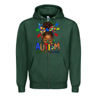 Sports Green autism awareness afro messy bun Zipper Hoodie - texasbilliewilder
