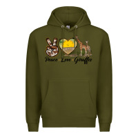 Army Green Peace Love Giraffes Premium Hoodie - LillyAllenDesigns