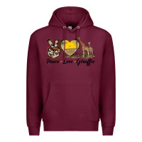 Burgundy Peace Love Giraffes Premium Hoodie - LillyAllenDesigns