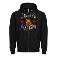 Black autism mom afro locs messy bun Zipper Hoodie - texasbilliewilder
