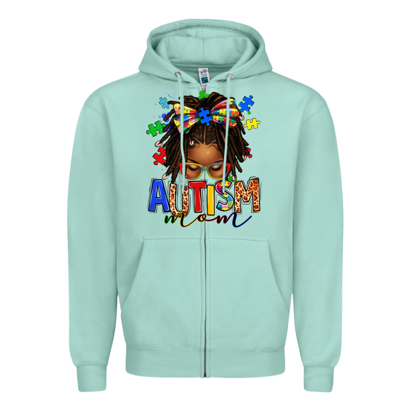 Autism Mom Afro Locs Messy Bun Zipper Hoodie by texasbilliewilder | Teevron