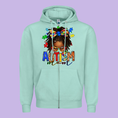 Zipper Hoodie autism mom afro locs messy bun