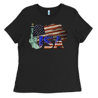 Black usa  statue of liberty Ladies Tee - BarkalooDesign