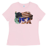 Bubblegum Pink usa  statue of liberty Ladies Tee - BarkalooDesign