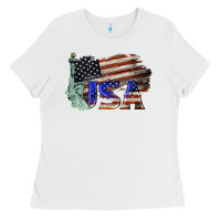 White usa  statue of liberty Ladies Tee - BarkalooDesign