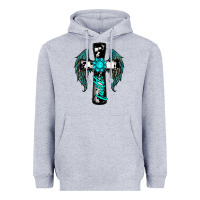 Heather Grey cross faith gemstone wings Heavyweight Hoodie - RanaPortraitStore