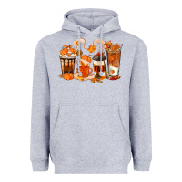 Heather Grey Fall Coffee Cups Heavyweight Hoodie - texasbilliewilder