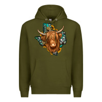 Army Green Texas map long haired shaggy cow Premium Hoodie - Jasminsmagicworld