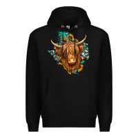 Black Texas map long haired shaggy cow Premium Hoodie - Jasminsmagicworld