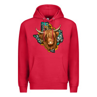 Cardinal Texas map long haired shaggy cow Premium Hoodie - Jasminsmagicworld