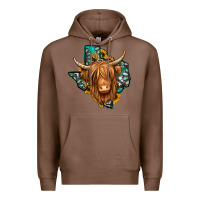Chestnut Texas map long haired shaggy cow Premium Hoodie - Jasminsmagicworld