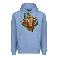 Colony Blue Texas map long haired shaggy cow Premium Hoodie - Jasminsmagicworld
