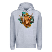 Heather Grey Texas map long haired shaggy cow Premium Hoodie - Jasminsmagicworld