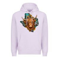 Lilac Texas map long haired shaggy cow Premium Hoodie - Jasminsmagicworld