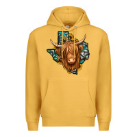 Mustard Texas map long haired shaggy cow Premium Hoodie - Jasminsmagicworld