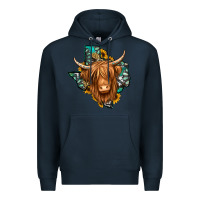 Navy Texas map long haired shaggy cow Premium Hoodie - Jasminsmagicworld