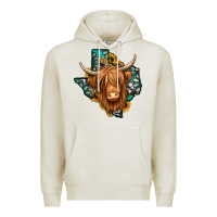 Oatmeal Heather Texas map long haired shaggy cow Premium Hoodie - Jasminsmagicworld