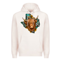 Pale Pink Texas map long haired shaggy cow Premium Hoodie - Jasminsmagicworld