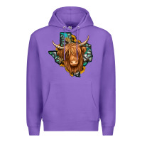Purple Texas map long haired shaggy cow Premium Hoodie - Jasminsmagicworld