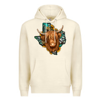 Sandshell Texas map long haired shaggy cow Premium Hoodie - Jasminsmagicworld