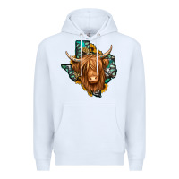 White Texas map long haired shaggy cow Premium Hoodie - Jasminsmagicworld