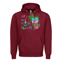 Burgundy all i need is coffee and plants Zipper Hoodie - texasbilliewilder
