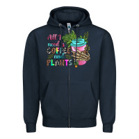 Navy all i need is coffee and plants Zipper Hoodie - texasbilliewilder