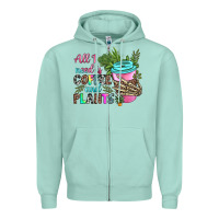 Seafoam all i need is coffee and plants Zipper Hoodie - texasbilliewilder
