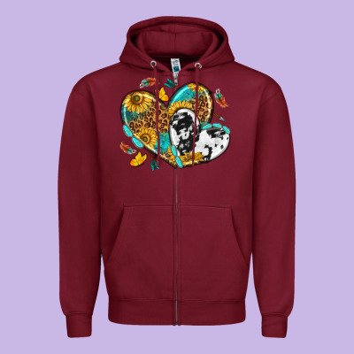 Zipper Hoodie cowhide leopard hearts